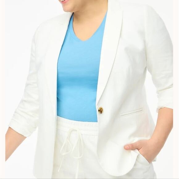 NEW J. Crew Linen Blend One Button Women's White Blazer - Picture 4 of 12